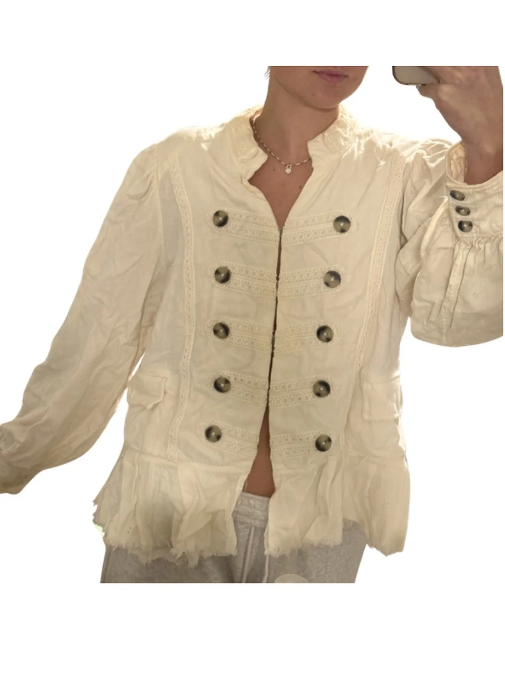 Cream Military-Style Button Blouse - Picture 3 of 6